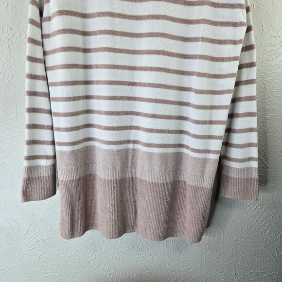 Barefoot Dreams Tunic Sweater Knit Brown White Striped Pullover Cozy Casual Top - Picture 11 of 13